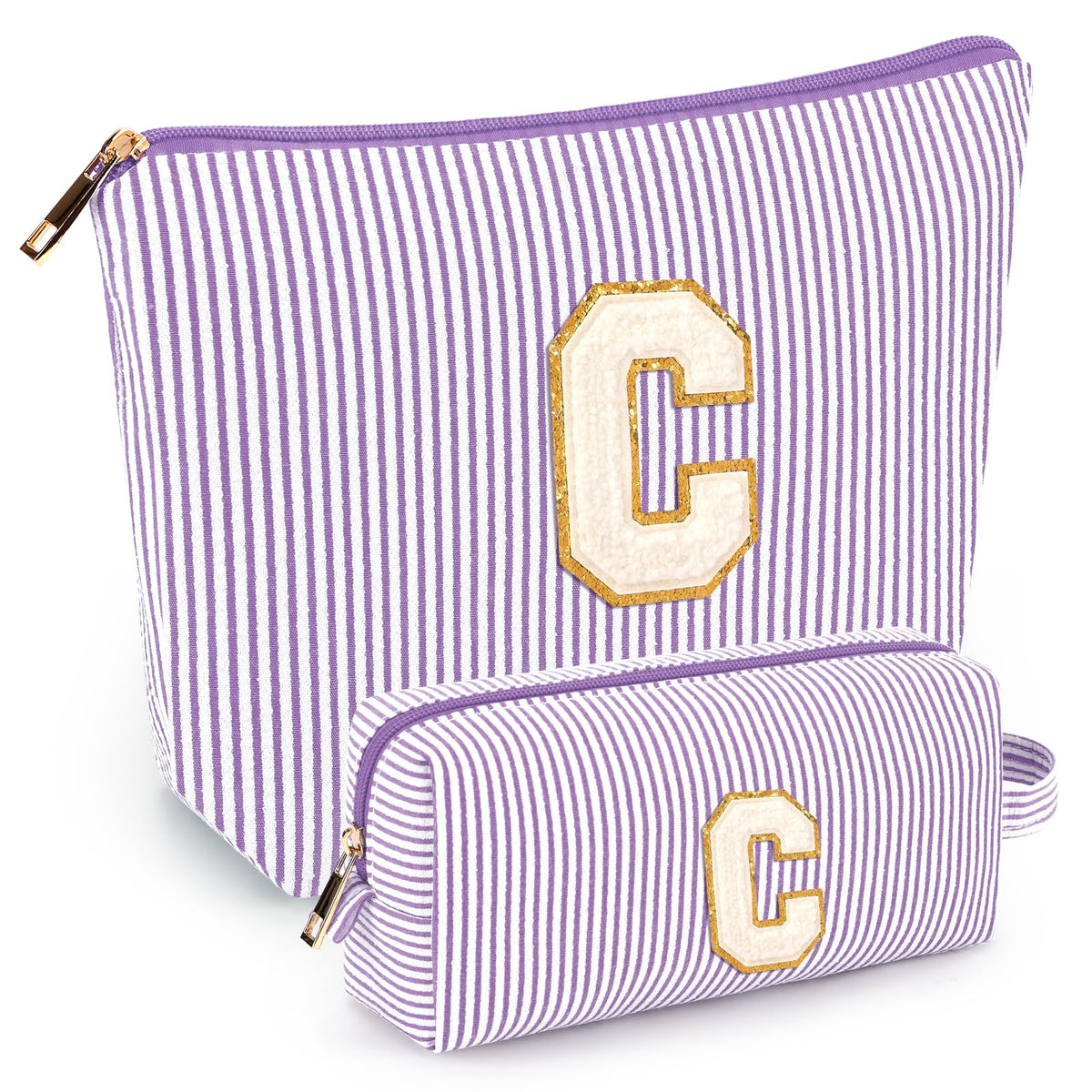 Mibasies 2-pack initial makeup bags front view, compact travel-ready design.