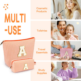 mibasies 2pc initial makeup bags Orange A travel-ready, ideal for trips or gym