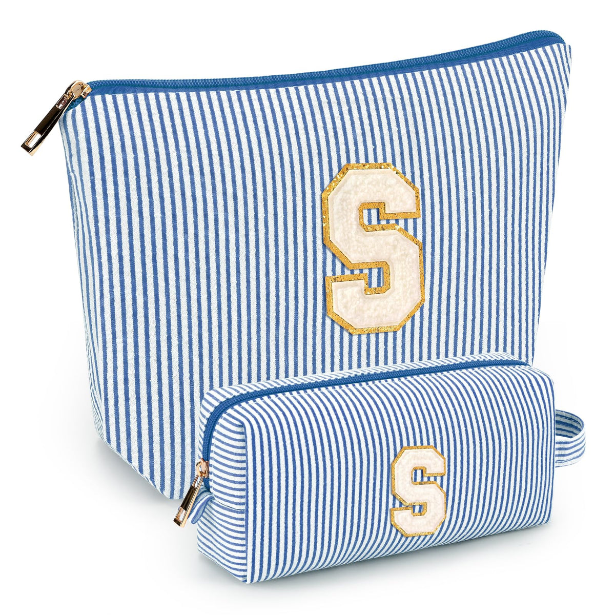 Mibasies two-piece initial makeup bags in palm size for travel organization.