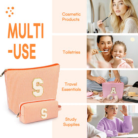 Mibasies orange travel bag highlights color options and alphabet personalization for gifts.