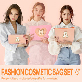 Mibasies initial makeup bag orange closed demonstrates portable organization for cosmetics on the go.
