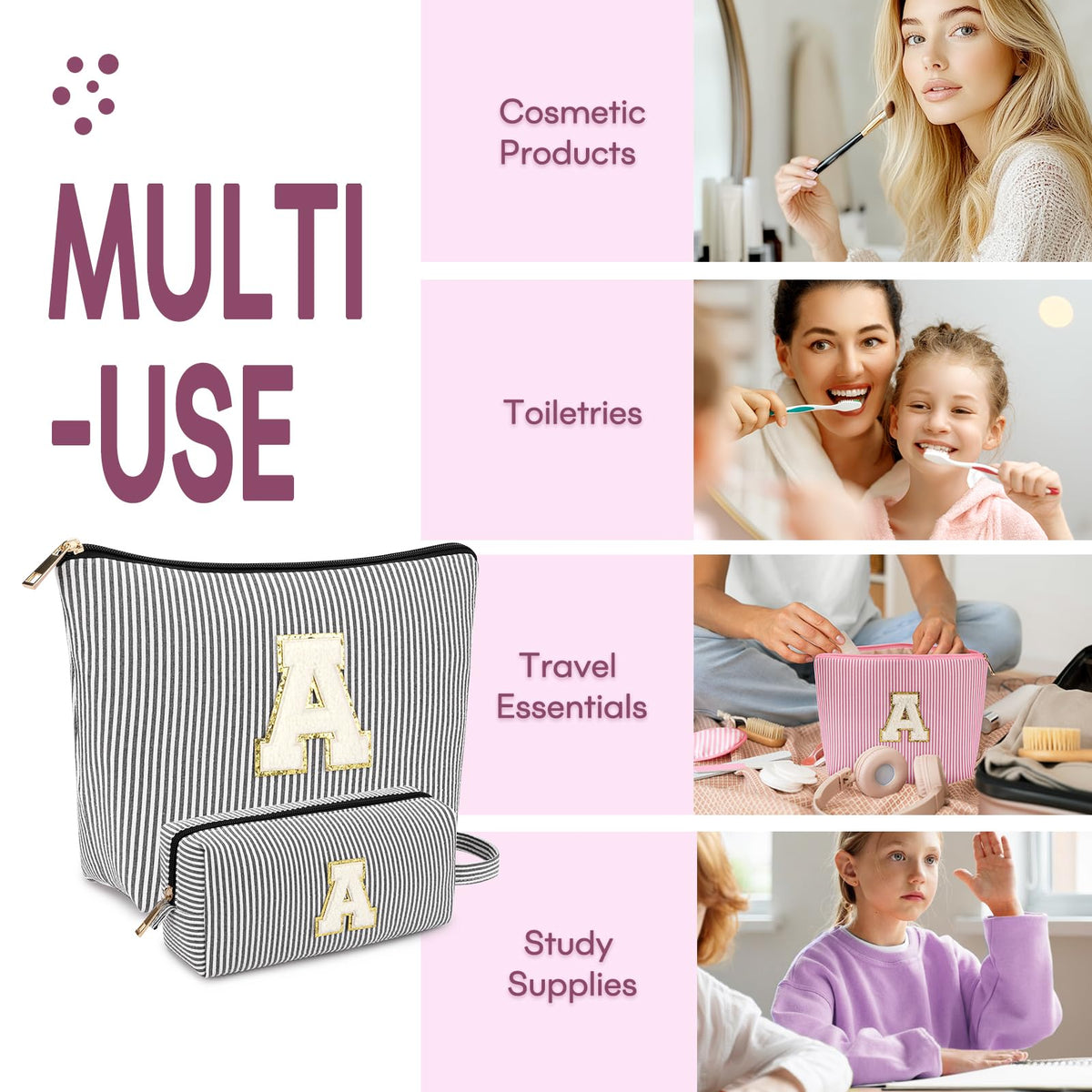 Mibasies multi-use pouch doubles as cosmetics and toiletries organizer.