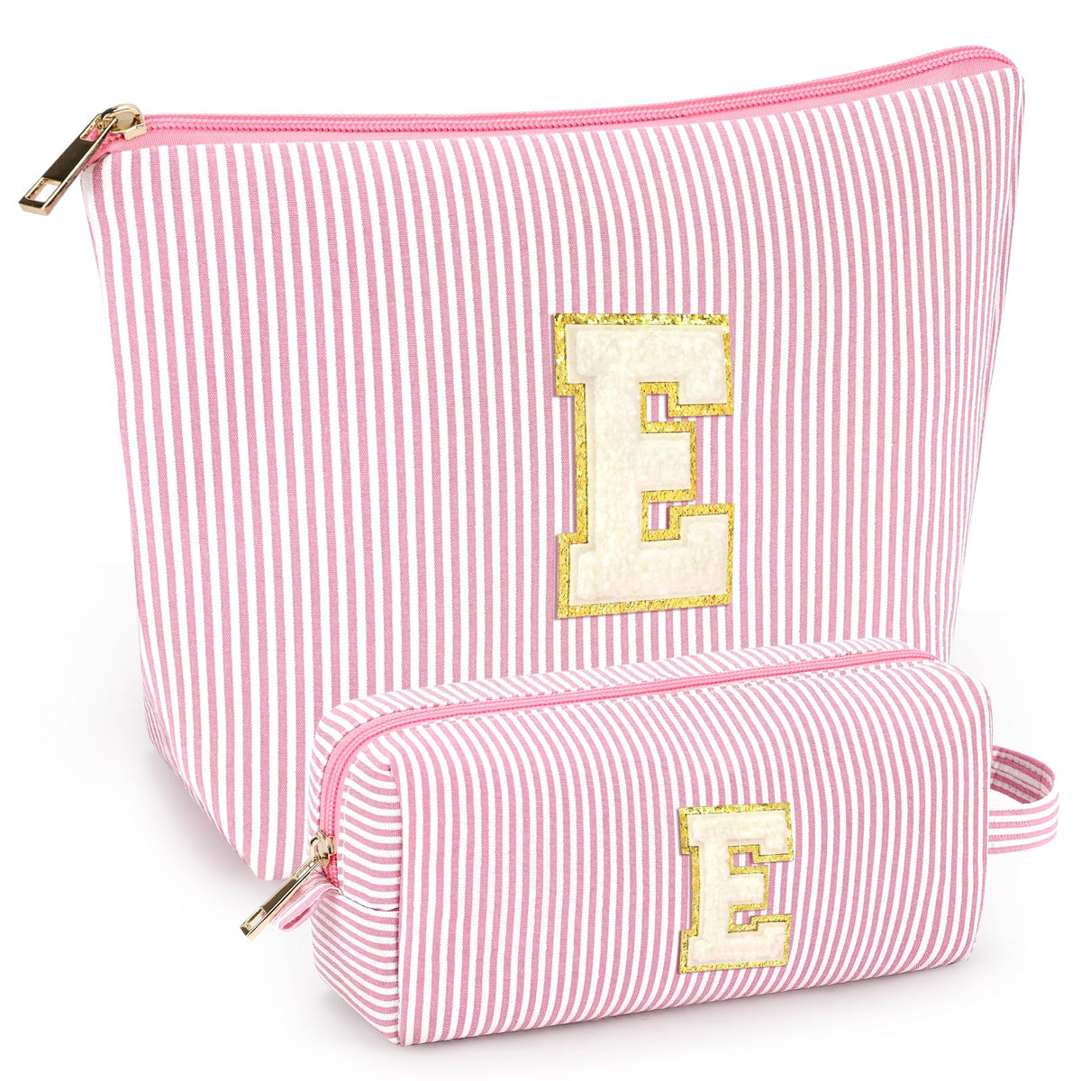Mibasies two-pack initial makeup bags shown together for organized travel storage.