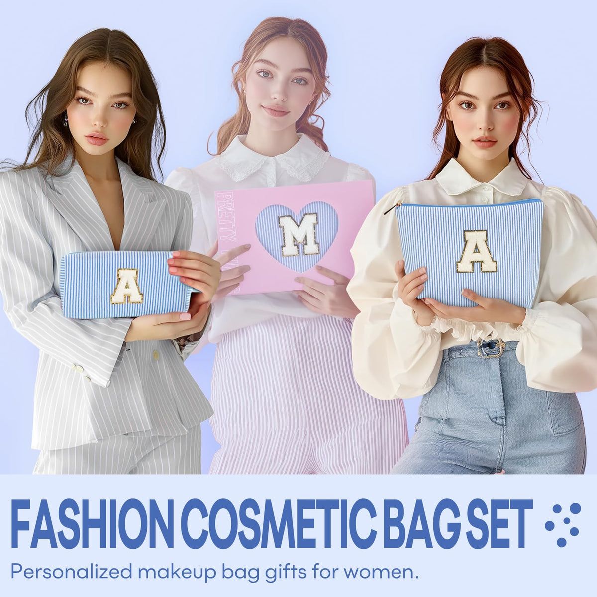 Mibasies blue bags open showing organized compartments for cosmetics