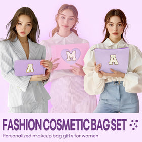 Mibasies two piece initial makeup bag in pink for organized cosmetics