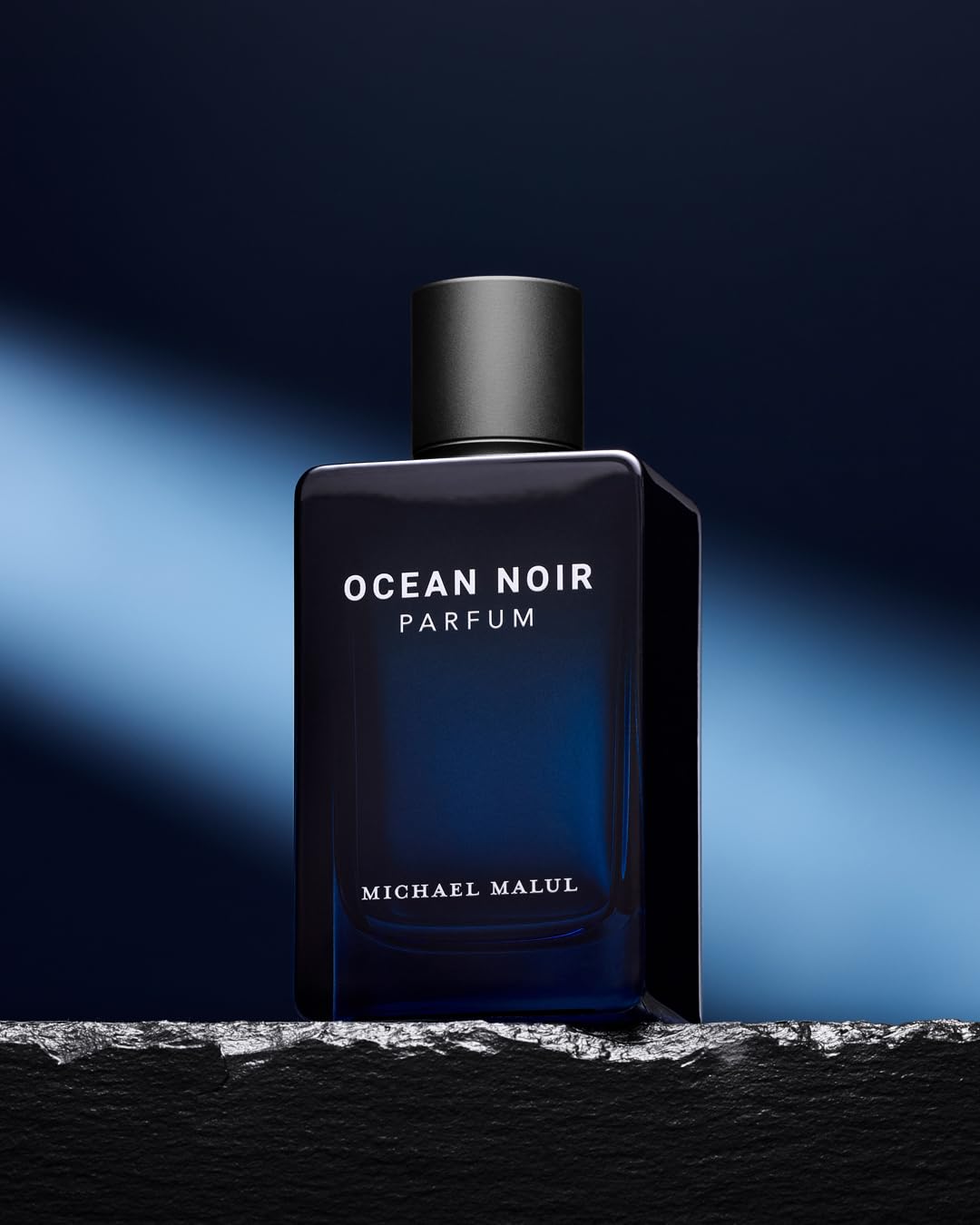 Engraving on Ocean Noir Parfum bottle hints at luxury