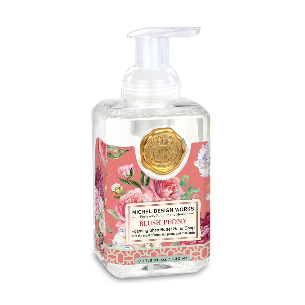 Michel Design Works Blush Peony foaming hand soap bottle with floral scent for daily cleansing.