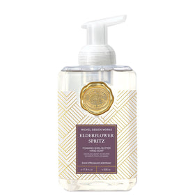 Michel Design Works Elderflower Spritz hand soap bottle with pump keeps sinks smelling fresh and stylish.