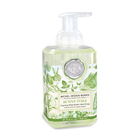 Michel Design Works Bunny Toile foaming hand soap bottle with decorative label, gentle cleansing for hands