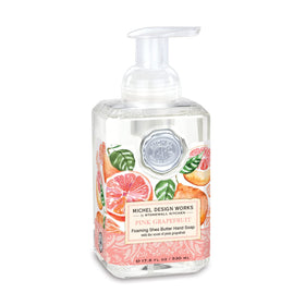 Michel Design Works pink grapefruit foaming soap pump bottle for soft, refreshed hands.