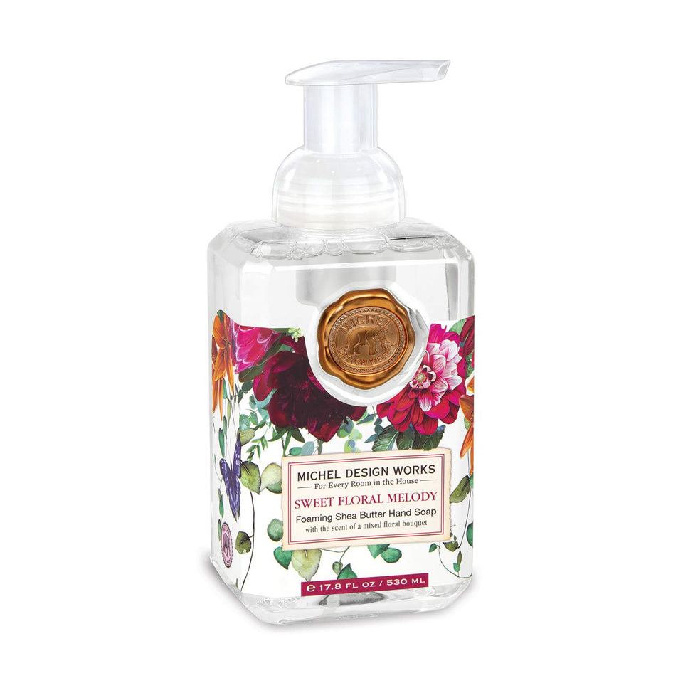 Michel Design Works foaming hand soap in a pump bottle for soft, refreshed hands.