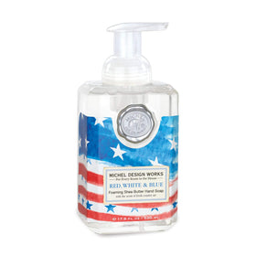 Michel Design Works foaming hand soap with red, white, blue pump, luxurious lather.