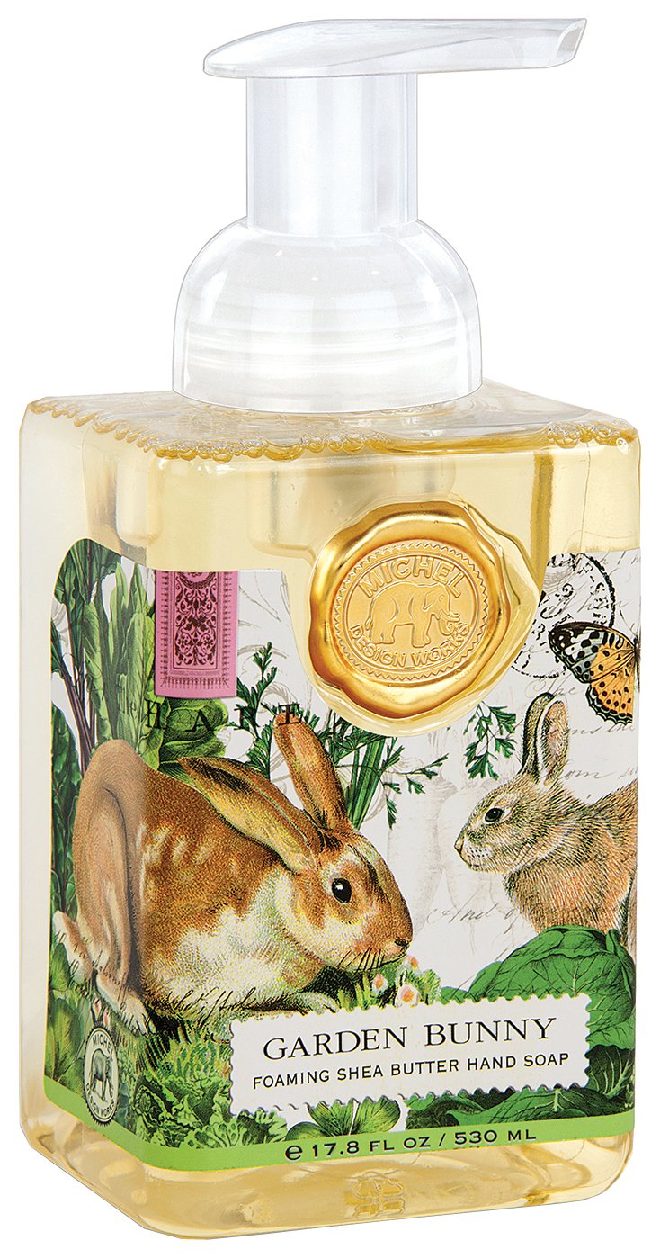 Michel Design Works Garden Bunny foaming hand soap bottle, luxurious cleanse with shea butter and aloe