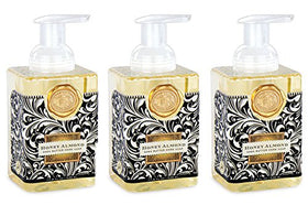 Michel Design Works Honey Almond foaming hand soap bottle with pump for a silky, gentle cleanse