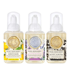 Michel Design Works mini foaming soap Lavender Rosemary — soothing cleanse with calming floral-herbal fragrance.