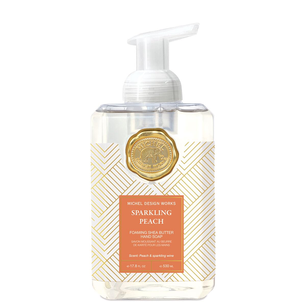 Michel Design Works Sparkling Peach bottle pump for easy, clean hand washing.