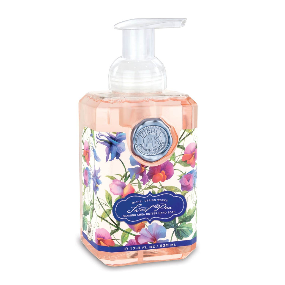 Michel Design Works Sweet Pea foaming soap bottle with a gentle lather for everyday hand care