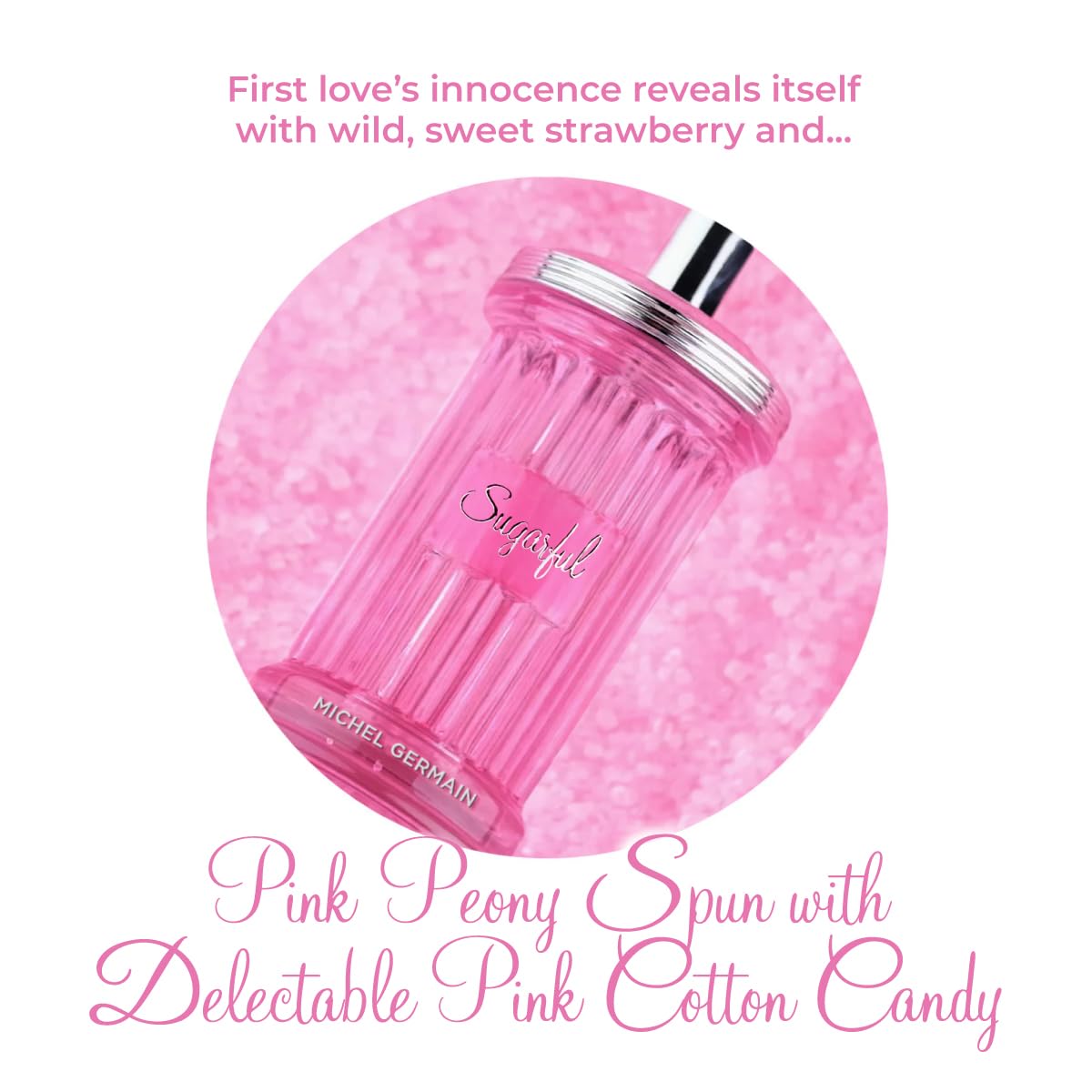 Sugarful perfume splash on skin to suggest lasting impression
