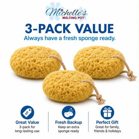 Michelle's Melting Pot exfoliating sponge with monthly replacement guidance for best performance.