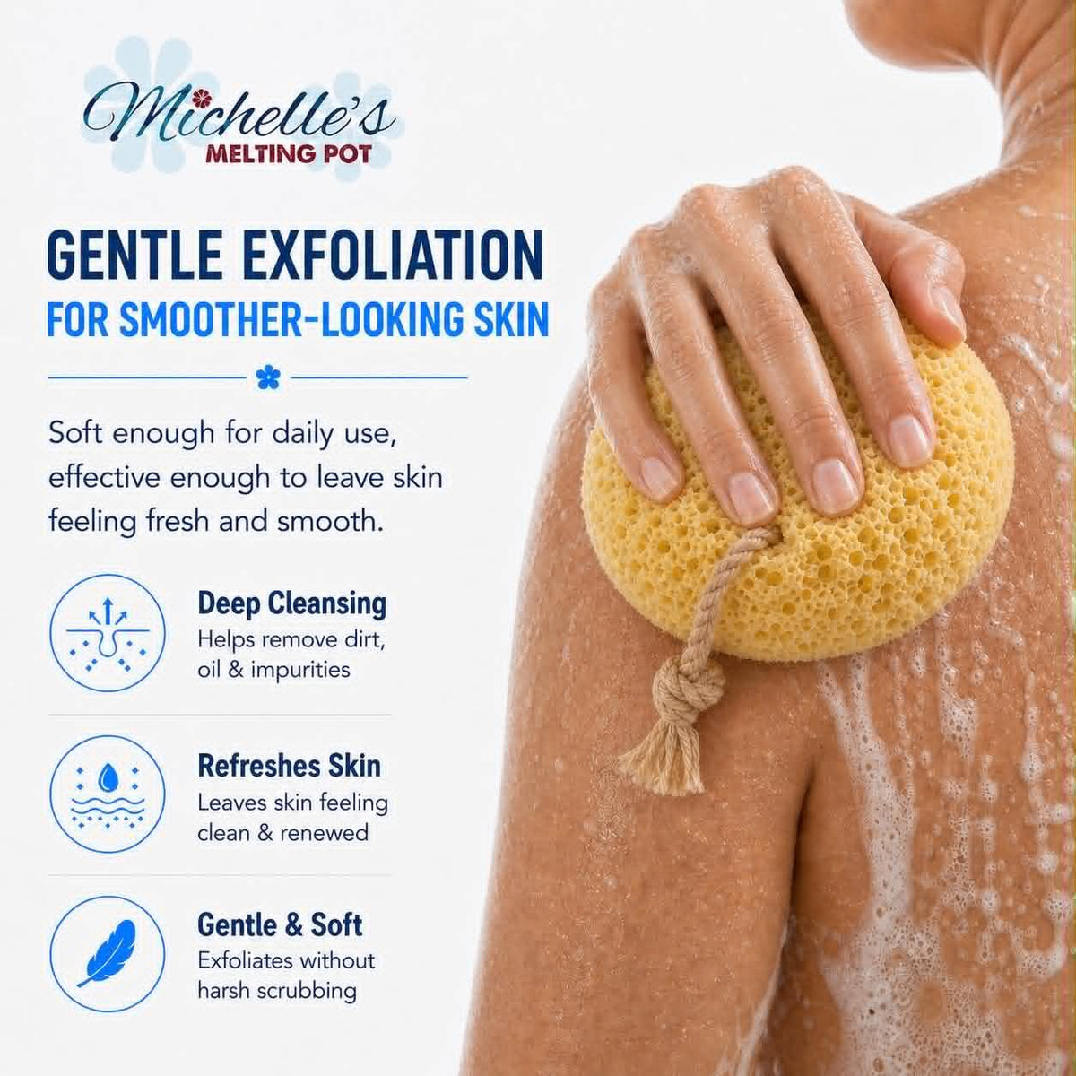 Michelle's Melting Pot set of 3 sponges keeps your bath routine fresh.