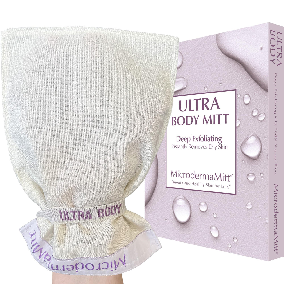 MicrodermaMitt ULTRA exfoliating mitt for deep body cleansing.