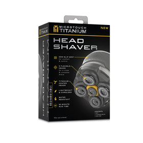 MicroTouch Titanium Head Shaver travel lock for secure portability.