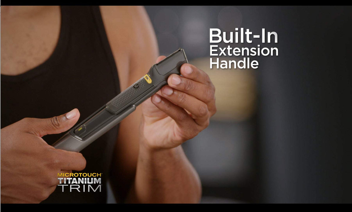 MicroTouch Titanium Trim LED illuminated trimmer for precise sideburns and beard shaping.