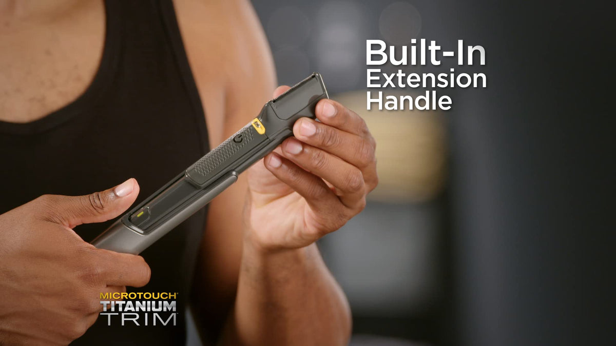 MicroTouch TRIM PRO blade-detail highlights titanium bonded blades for smooth cuts.