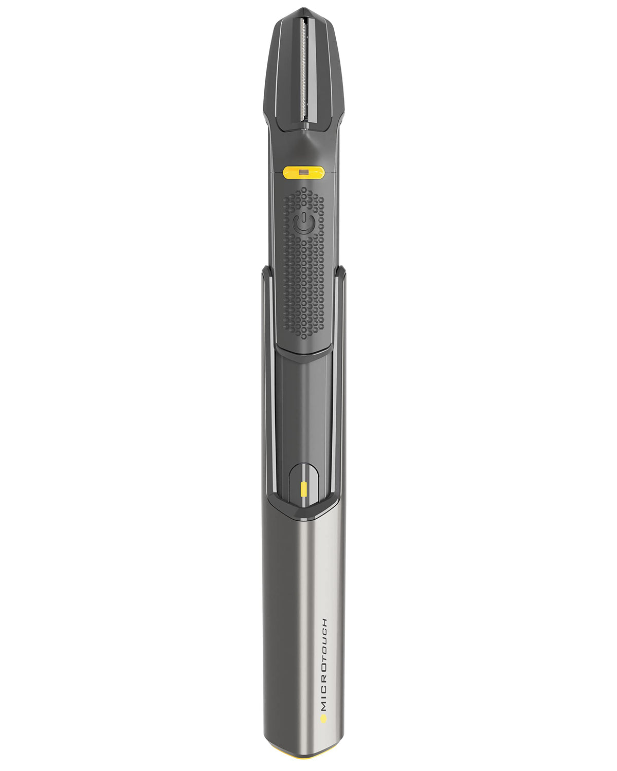 MicroTouch TRIM PRO front view shows a sleek black body for precise grooming.