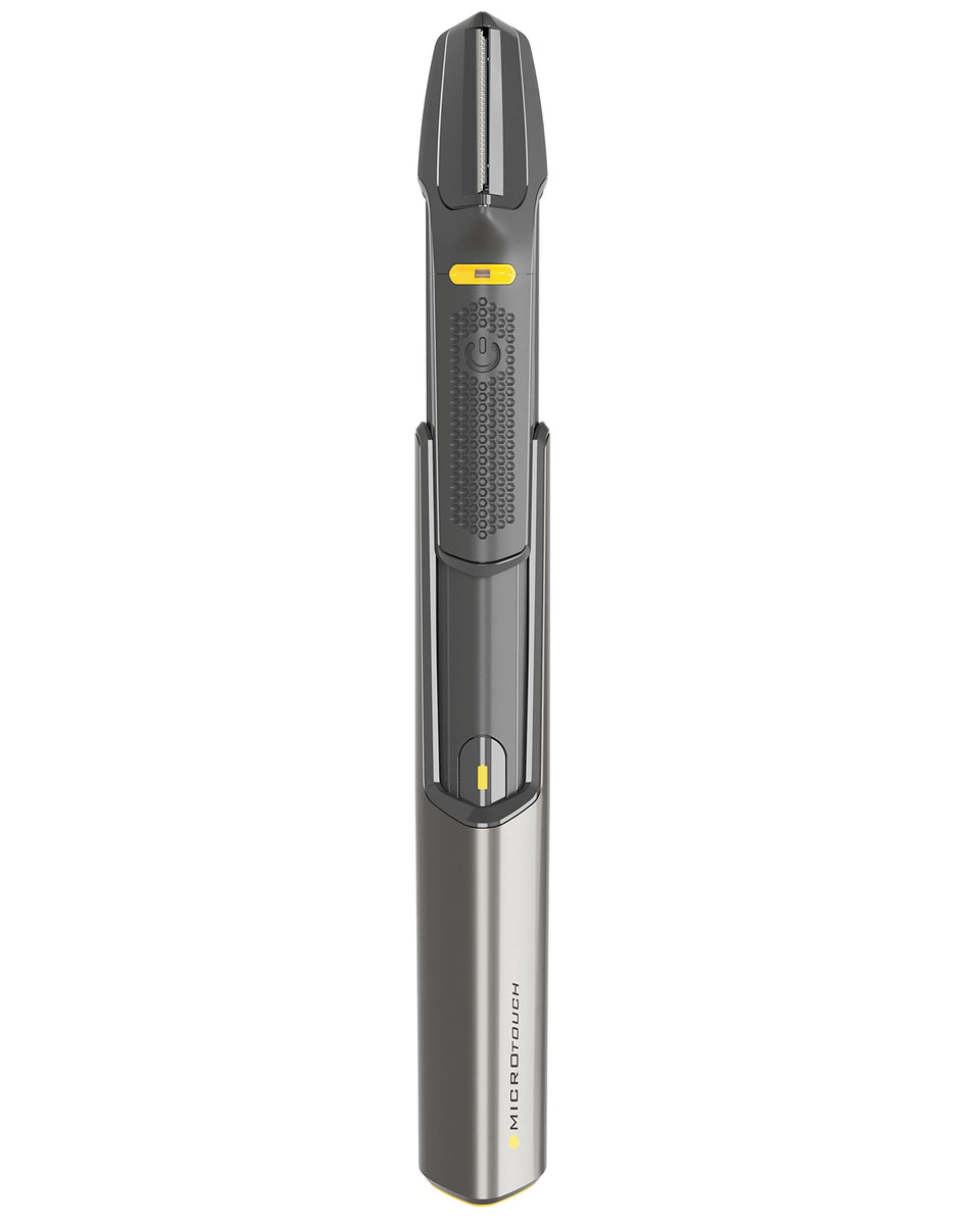 MicroTouch TRIM PRO front view shows a sleek black body for precise grooming.