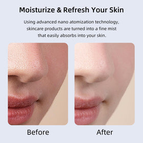 Microtree Nano Facial Steamer producing a cool mist to hydrate skin.