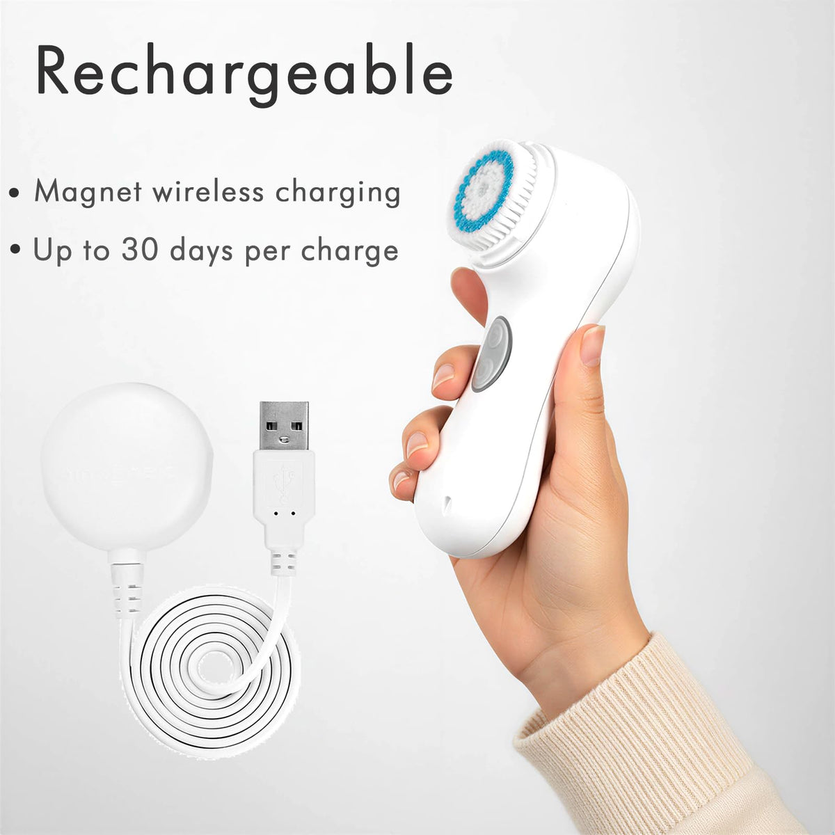 Rechargeable waterproof design ideal for in-bathroom use and travel-friendly charging