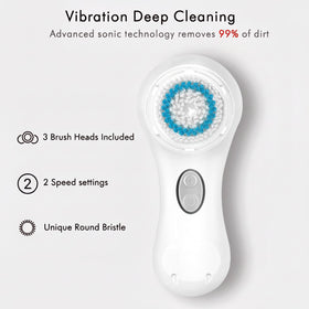 Three replaceable brush heads for versatile cleansing across skin types