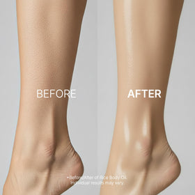 Midha Rice Body Oil texture close-up, non-greasy nourishment for skin.