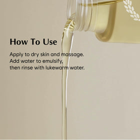 Midha Rice Cleansing Oil bottle emphasizes gentle formula for all skin types.