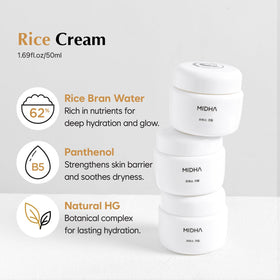 MIDHA Rice Cream pump dispense highlights easy, mess-free application.