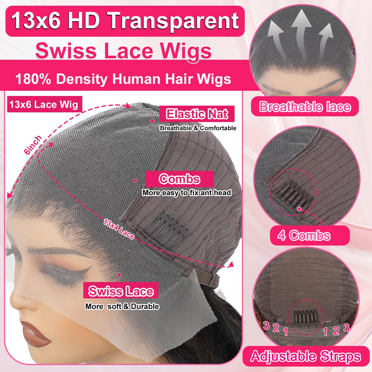 miear cap with four combs and adjustable straps for secure fit