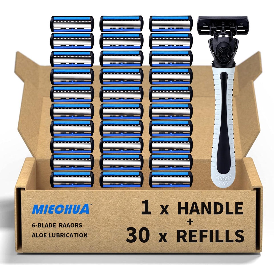 MIECHUA 6-Blade Razor handle offers a secure grip for precise shaving.
