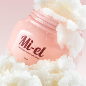 Close-up of exfoliating grains from Mi-el scrub highlighting gentle exfoliation.