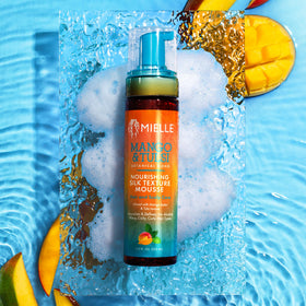 Mielle Mango Tulsi Frizz Control illustrates defined curls across textures