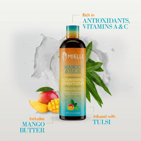 Side view of Mielle Organics Mango & Tulsi conditioner bottle