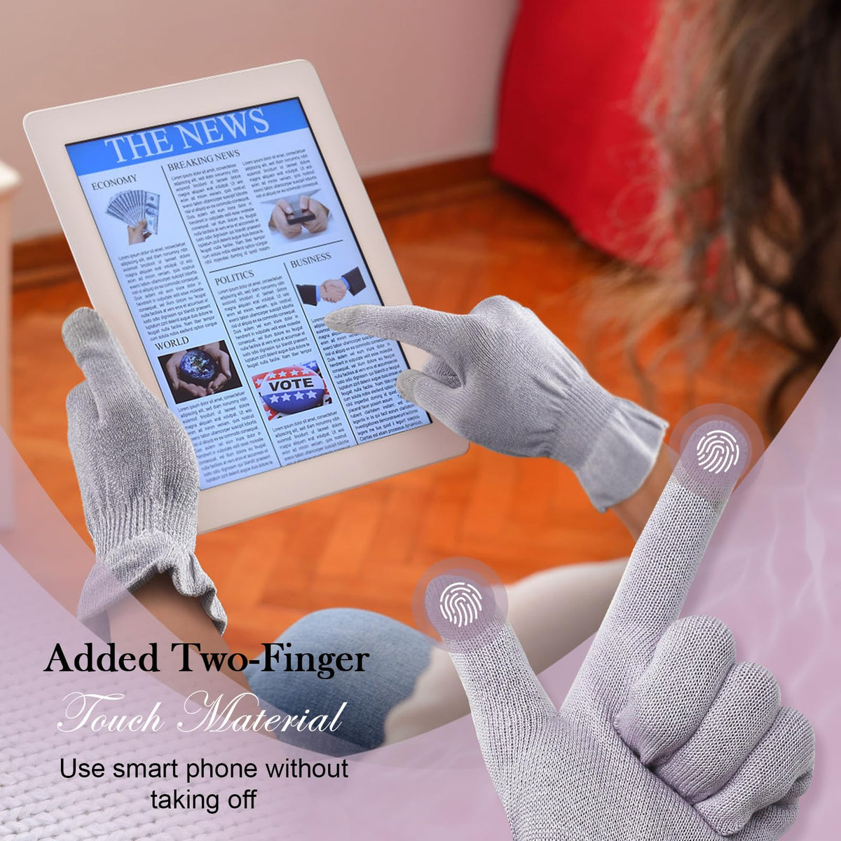 MIG4U night-care gloves worn on hands for soft, moisturized skin.