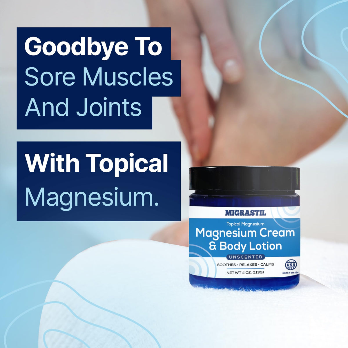 MIGRASTIL magnesium cream label close-up highlighting USA-made vegan formula