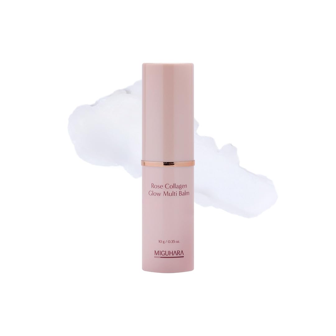 MIGUHARA Rose Collagen Glow Multi Balm packaging closeup showing compact form for on-the-go hydration