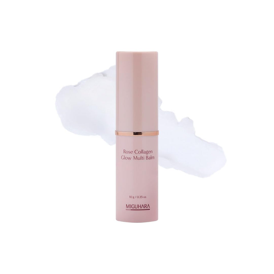 MIGUHARA Rose Collagen Glow Multi Balm packaging closeup showing compact form for on-the-go hydration