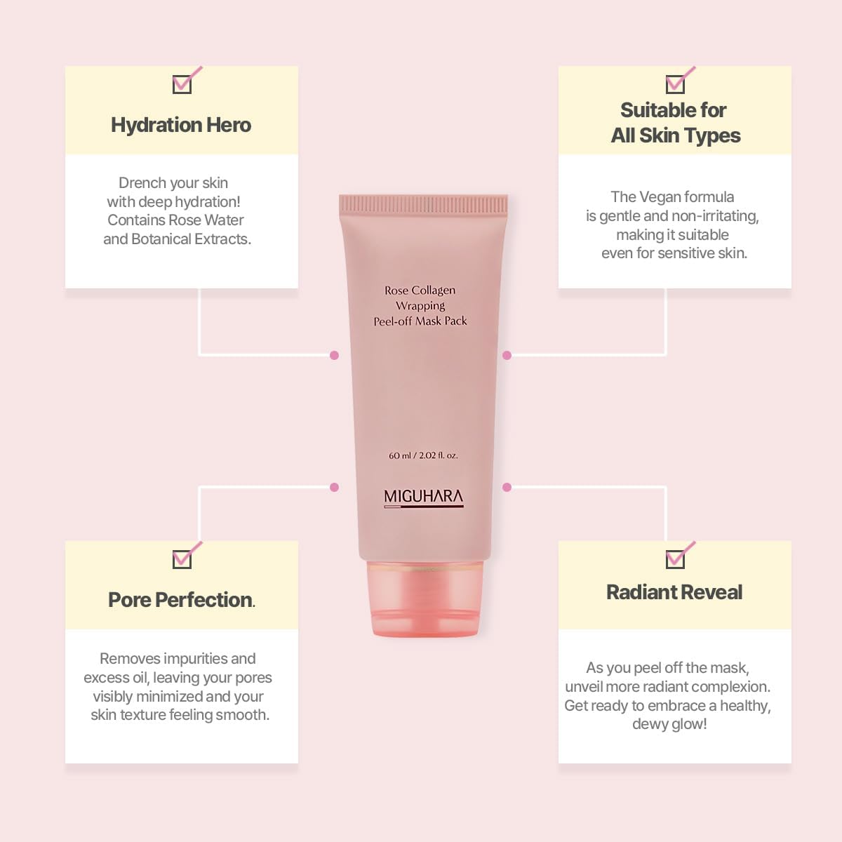 MIGUHARA Rose Collagen Wrap Mask application film demonstrating even contact with actives