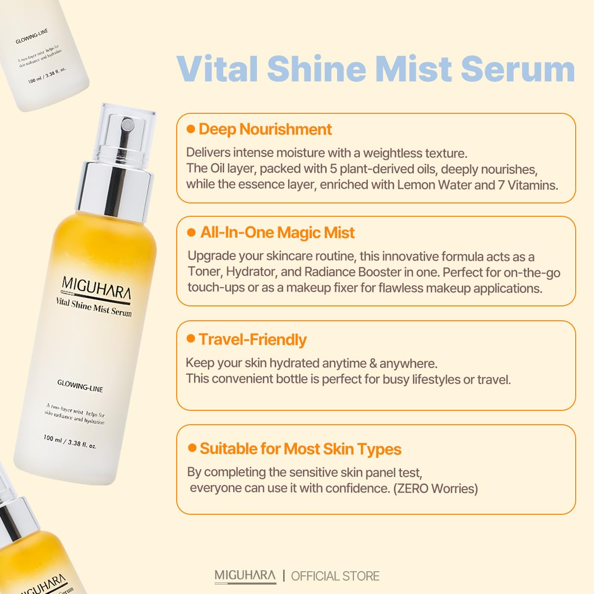 Miguhara Vital Shine Mist Serum application demonstrated after cleansing.