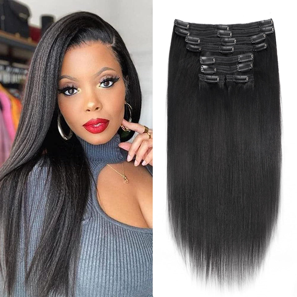 Mihugass 16-inch Yaki-Straight clip-ins pack blends naturally for fuller hair