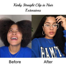 Mihugass Kinky Straight Clip-Ins daily-wear setup shows quick styling and versatile use.