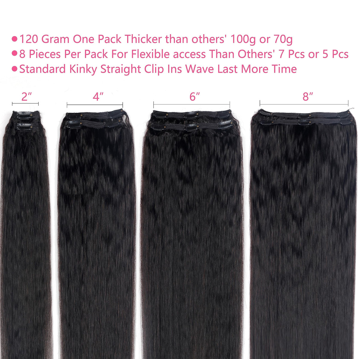 Mihugass Kinky Straight Clip-Ins full-volume look on mannequin demonstrates thicker natural finish.